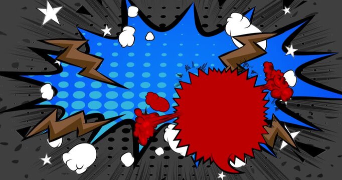 Cartoon background animation, comic book backdrop video. Retro comics pop art design.