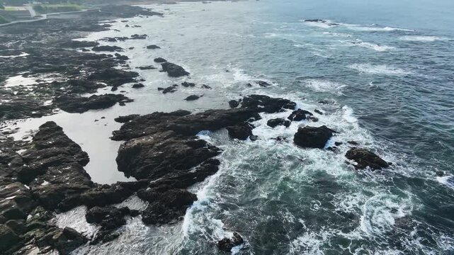 Oceano mar praia portugal visto de drone aereo
