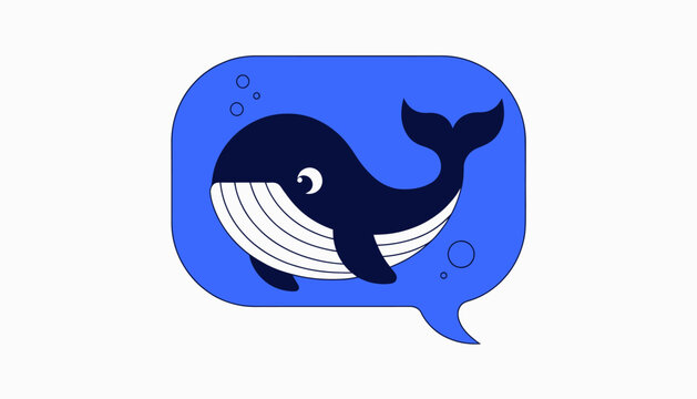 Cartoon Whale Inside Speech Bubble - Cute Marine Mammal Communication Icon