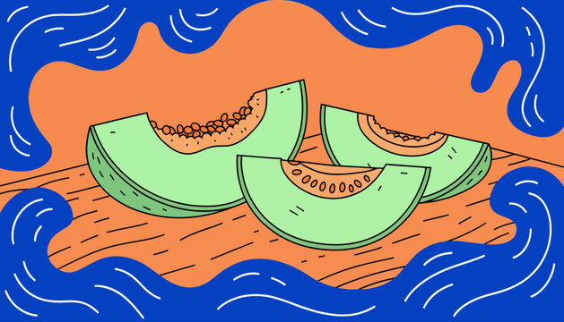 cartoon watermelon slices on wooden board