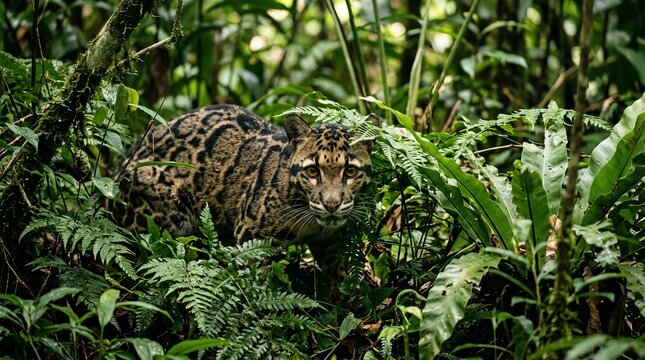Rare Clouded Leopard Wildlife - Majestic Clouded Leopard in Natural Rainforest Habitat