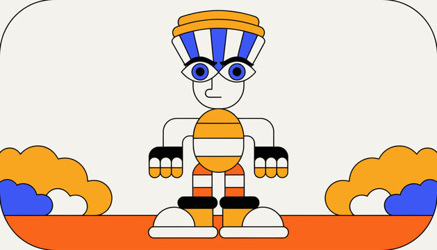 cartoon robot with blue eyes and orange details isolated on transparent background