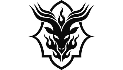 Fototapeta premium black tattoo design with flames and horns on white background