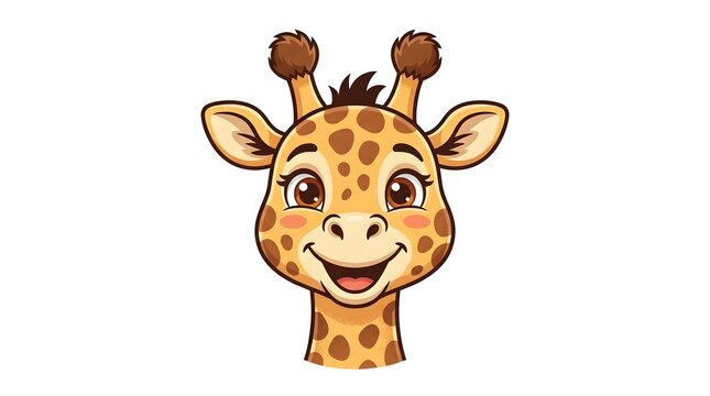 Cute Cartoon Giraffe Face Illustration Isolated on White Background for Kids Design