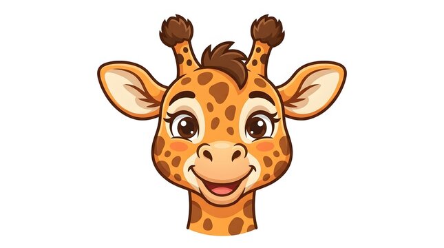 Cute Giraffe Character Head Portrait with Smiling Face on White Background
