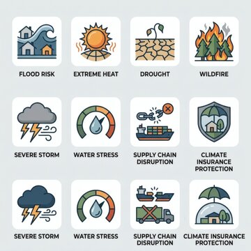 Climate Risk and Resilience Icon Set