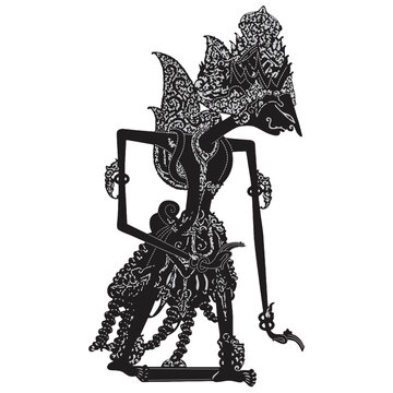 Traditional Javanese wayang kulit shadow puppet silhouette vector illustration