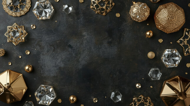 Luxury culture day template with crystal ornament and golden decoration on dark background