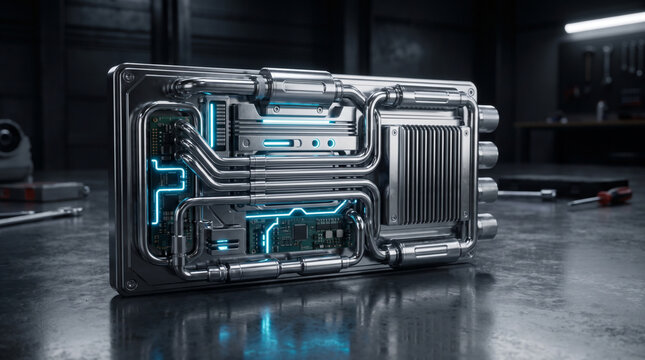 EV solid-state battery micro-cooling matrix channels with glowing thermal fluid