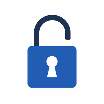 Blue Open Padlock Icon Signifying Security Access and Data Privacy Protection for Digital User Interface Web Design Elements