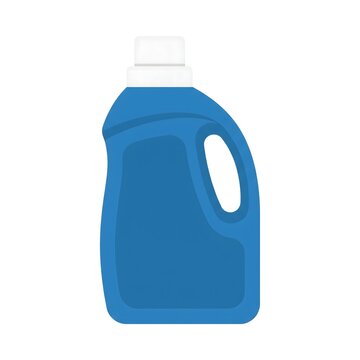 Blue plastic bottle of liquid laundry detergent isolated on a white background.
