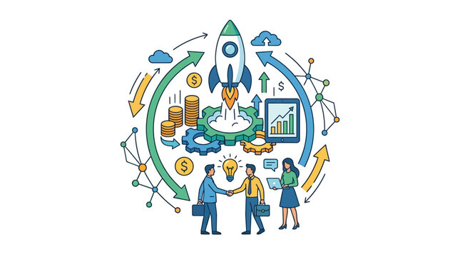 Professional Business Startup Development Process with Team Collaboration and Growth Strategy