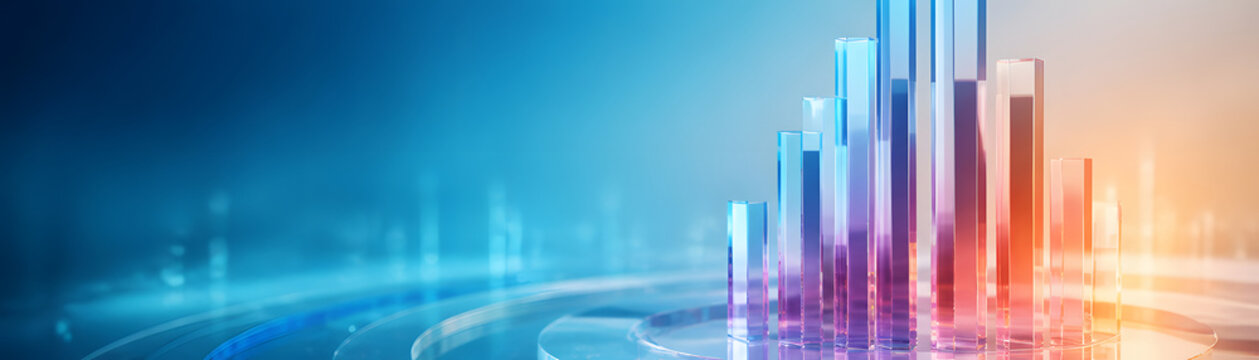 Digital abstract representation of data visualization with colorful bars and circular patterns, conveying sense of innovation and technology