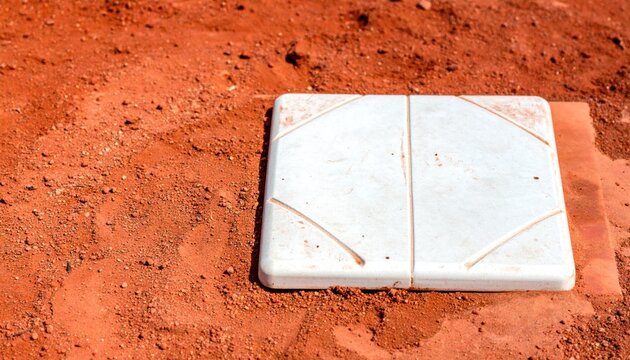 White Baseball Base Sitting on Red Dirt Infield Dirt of a Baseball Diamond