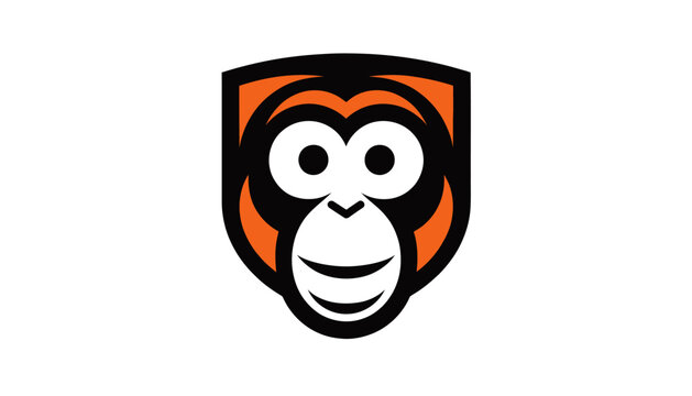 Cartoon monkey face logo with orange shield