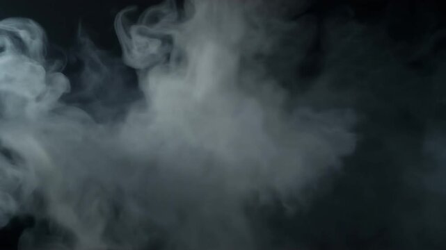 Swirling white smoke billowing against a dark black background creating an abstract mysterious and atmospheric effect