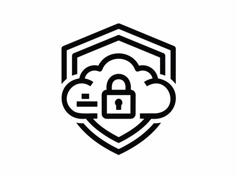 Cloud security icon with a padlock inside a protective shield for data safety and privacy.