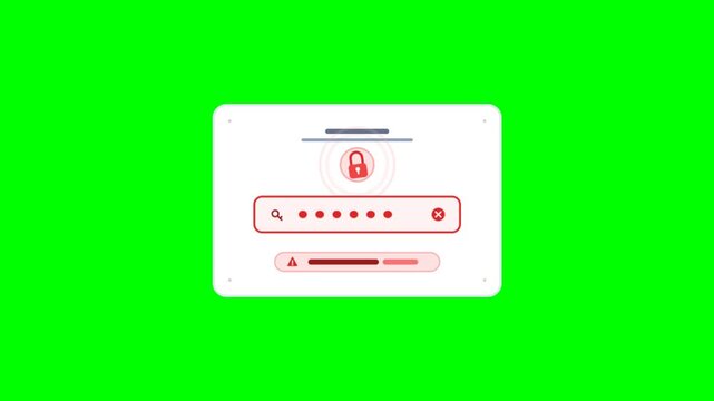Cybersecurity login interface on green screen, digital password authentication window, secure access portal with red lock icon