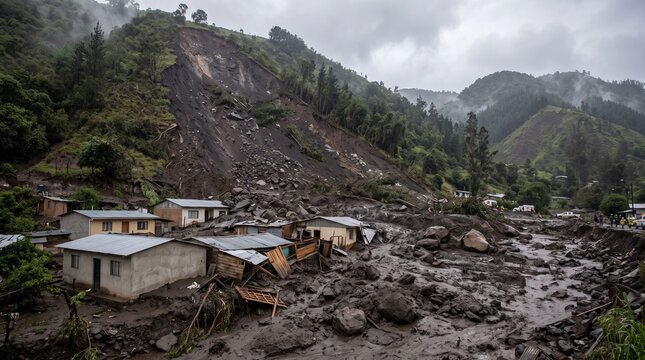 Devastating Landslide Destroys Homes and Landscape in Mountainous Region.