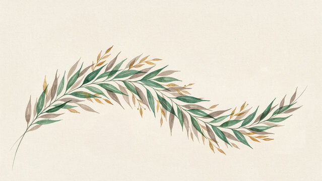 Elegant Watercolor Branch Illustration Featuring Minimalist Green and Earth Tone Foliage for Artistic Wedding Stationary Design
