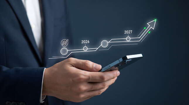 Business growth strategy timeline visualization with milestone points, planning stages, and future development roadmap