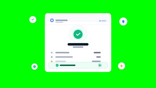 Digital payment confirmation animation on green screen, secure transaction interface with checkmark, financial app UI design