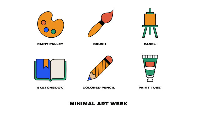 art supplies, painting tools, minimal icons