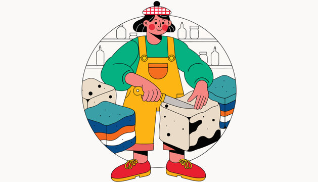Artisan Cheese Maker Cutting Delicious Dairy Product in Cozy Shop