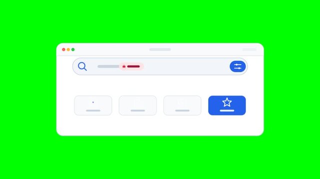 Minimalist browser search bar animation on green screen. Modern web interface window with search engine UI. Digital internet navigation graphic.