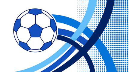 Naklejka premium Dynamic blue soccer ball with abstract wave patterns and curves in modern graphic design.