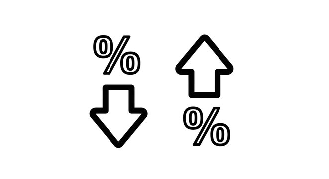 Percentage increase and decrease solid icon set containing percentage symbol with downward arrow and upward arrow with percentage sign for finance and economic analytics projects