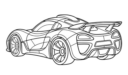 Naklejka premium Fantasy Futuristic Sports Car Coloring Book Page Cartoon Line Art Vector