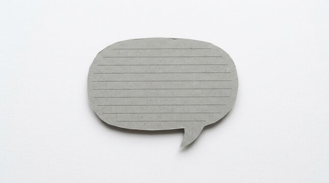 Gray Speech Bubble Shaped Sticky Note Paper with Lined Writing Area, Isolated on White Background
