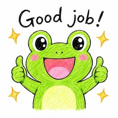 Fototapeta premium Happy Frog Character Celebrating Achievement with Cheerful Expression