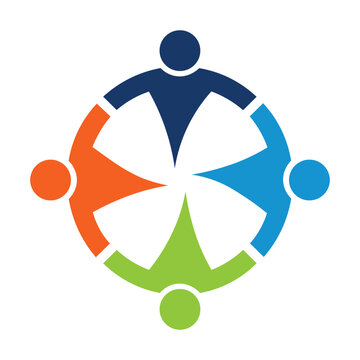 Four diverse people icons forming a circular unity symbol for teamwork and community collaboration