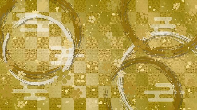 cherry blossoms 01 small brush circle confetti gold fall pattern01 ekasumi ichimatsu asanoha loop （gold background）02