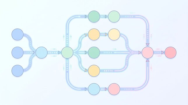 Abstract pastel process flowchart illustrating data flow
