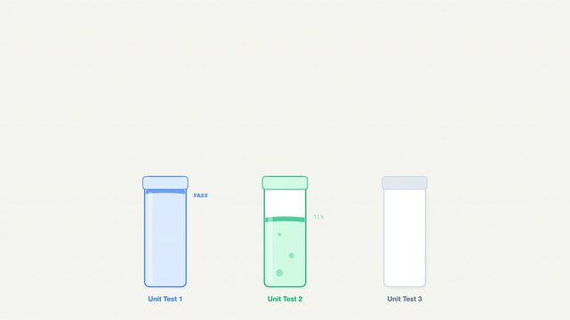 Three glass test tubes filled with colorful liquids and bubbles, with a white background for adding text or graphics. Lab, science, education, research concepts.