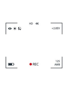 Camera Viewfinder Overlay with 4K HD Recording Interface Icons and Battery Status on White Background