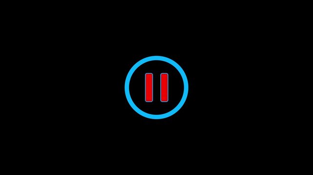 Pause icon animation glowing media player control pause button circle animation.
