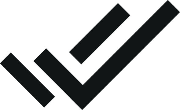 Black Double Check Mark Icon on White Background,