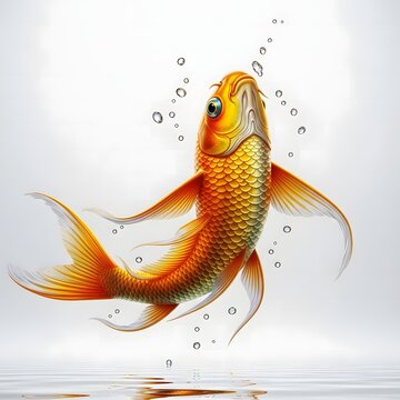Golden koi fish leaping out of water