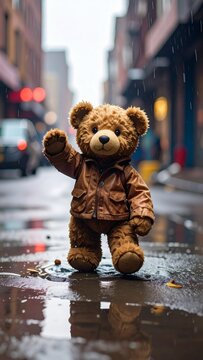 teddy bear on the street