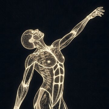 Human body with glowing nerves and muscles