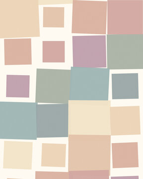 A balanced mosaic of softly muted squares uses clay, sage, cream, blush, and dusty blue to create a warm minimalist backdrop for modern visual communication.
