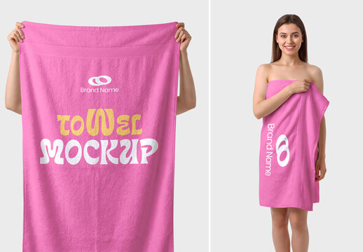 Towel Mockup with Woman