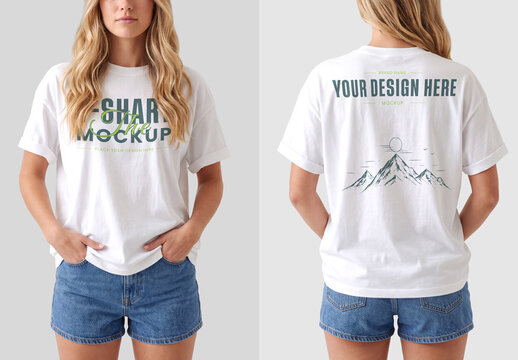 White T-Shirt Mockup with Female Model