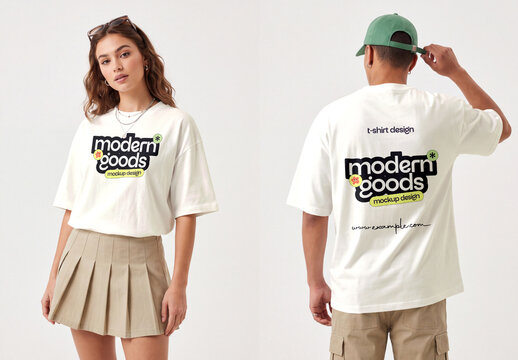 Oversized T-Shirt Mockup with Male and Female Model