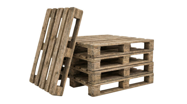 Stack of wooden shipping pallets isolated on transparent background