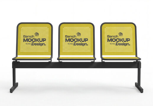 Three Seat Metal Bench Advertising Mockup